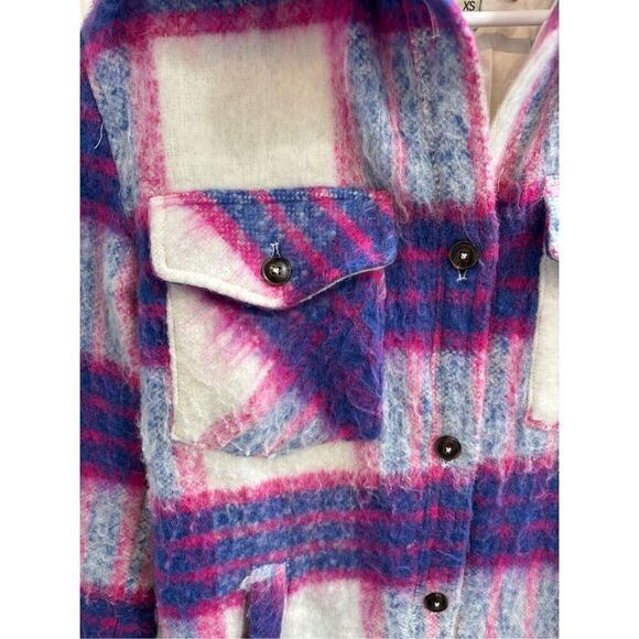 Prime Time Blue Multi Plaid Brushed Long Shacket Blank NYC - Picture 4 of 11